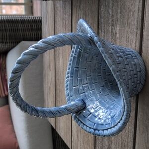 Vintage Handpainted Blue Glazed Ceramic Basket with Handle